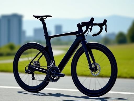 A sleek, lightweight road bike with thin tires, perfect for speed and performance on paved roads, set against a blurred urban background.